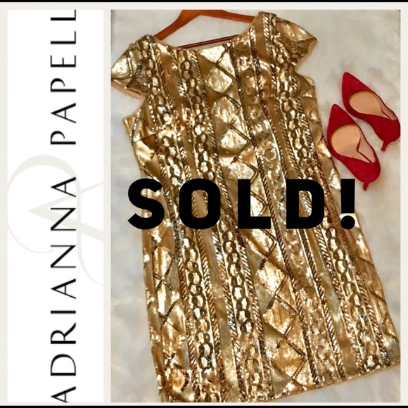 Adrianna Papell Dresses & Skirts - Adrianna Papell Gold Cable Knit Sequin Dress